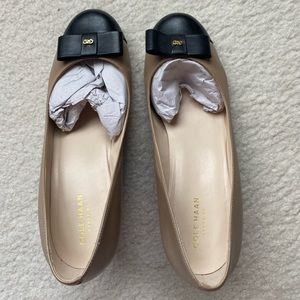 Cole Haan Tan and Black Wedges with Bow